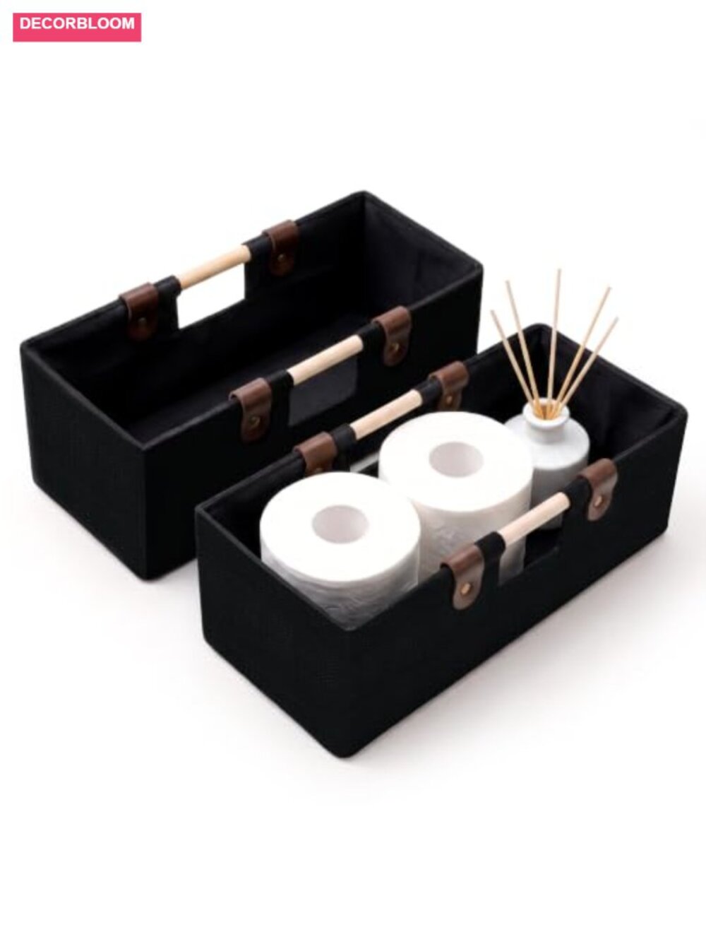 Foldable Toilet Paper Storage Basket Set of 2 Linen Bathroom Organizer